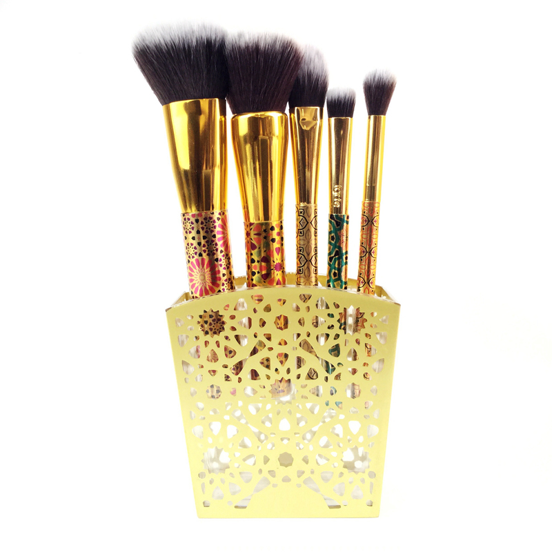Ensemble de 5 pinceaux de maquillage à motif doré avec support