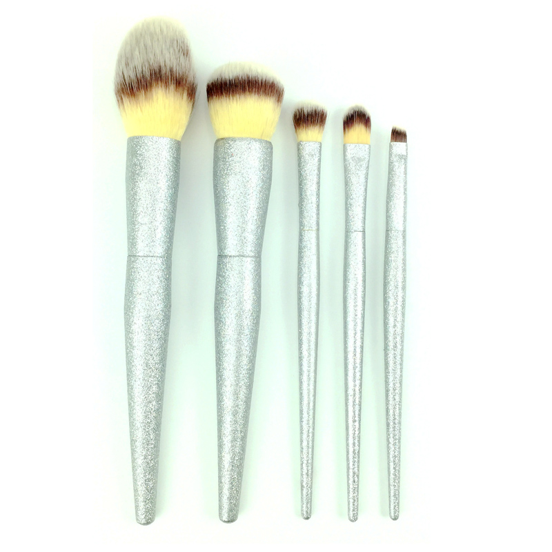 Ensemble de 5 pinceaux de maquillage Silver Shine (visage et yeux)